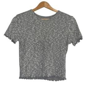 American Eagle Gray Cropped Tee Small Ruffle Hem Stretch Ribbed Top